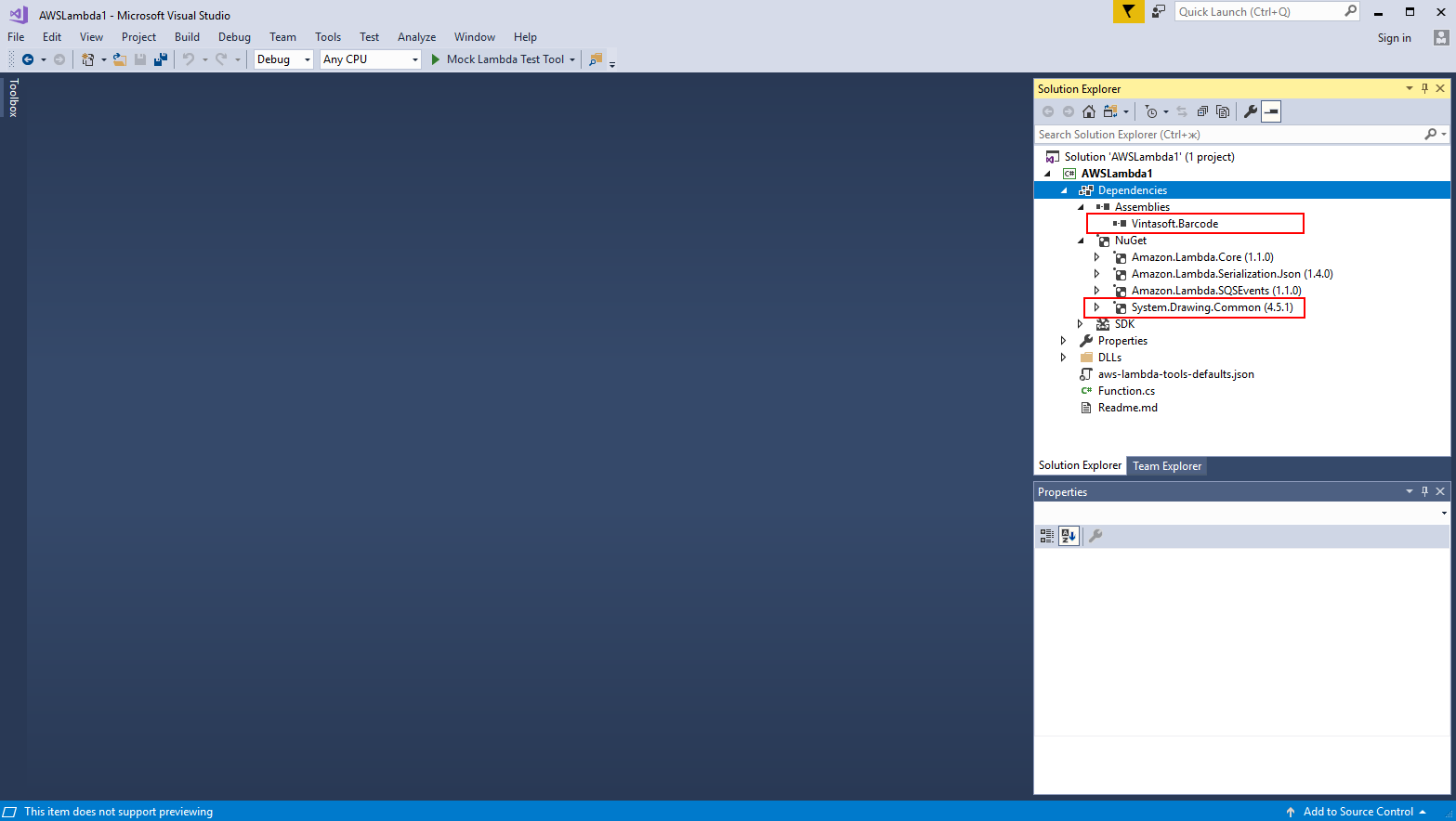Add Vintasoft.Barcode.dll to AWS Lambda project in Visual Studio