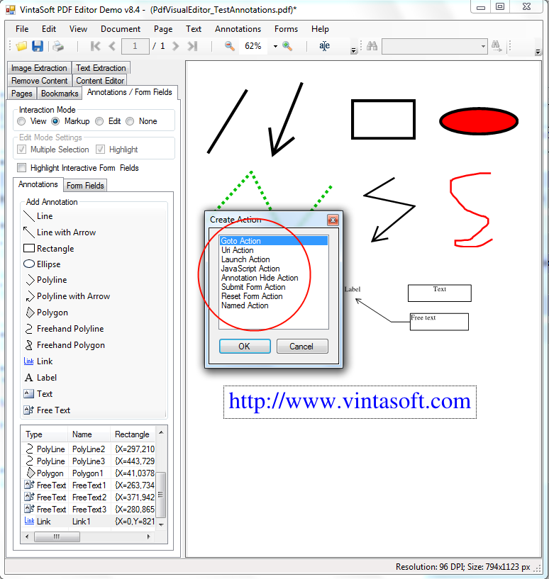 Assign click action for PDF Link-annotation in VintaSoft PDF Editor Demo