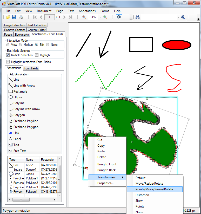 Copy, edit or remove PDF annotations in VintaSoft PDF Editor Demo