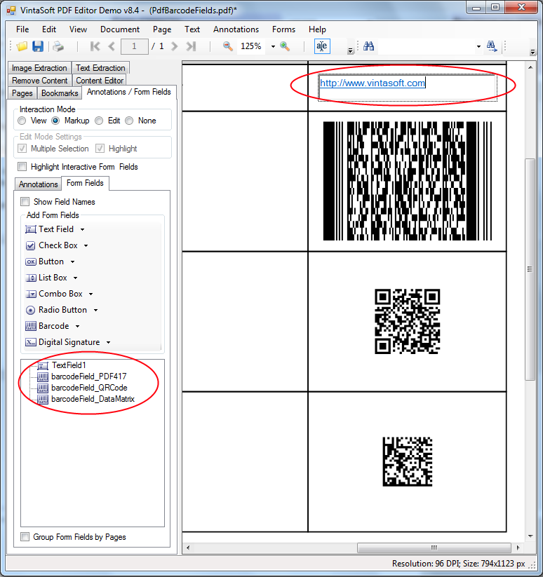 Dynamically calculate value of PDF interactive barcode field in VintaSoft PDF Editor Demo