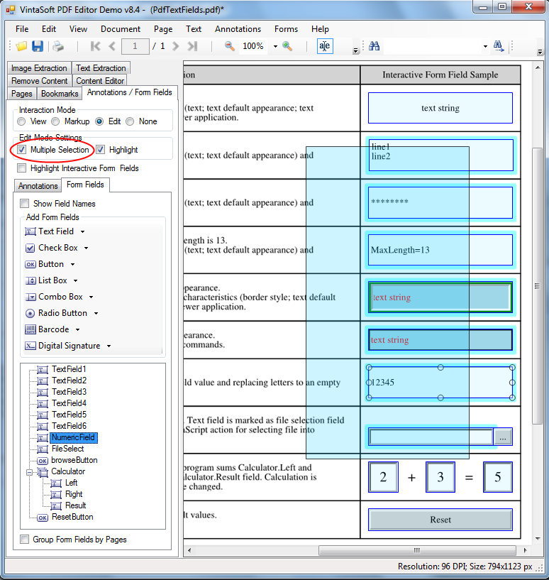 Move, copy or delete multiple PDF annotations in VintaSoft PDF Editor Demo