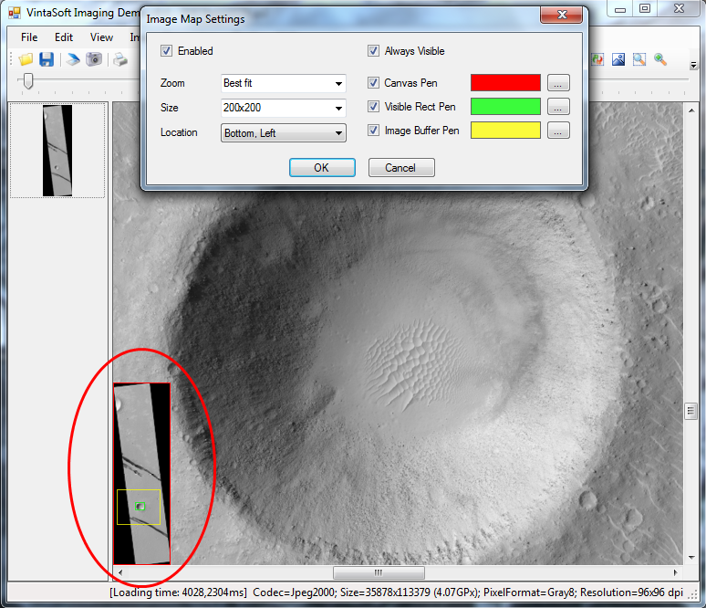 Default image map settings in VintaSoft Imaging Demo