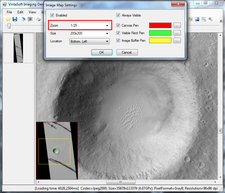 Image map settings with custom scale factor in VintaSoft Imaging Demo