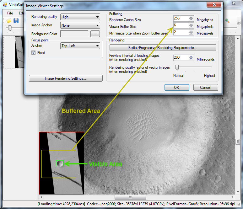 Image viewer settings with custom size of cached area around visible area in image viewer