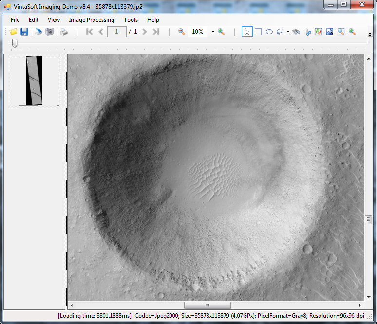 Very large JPEG2000 image with 10% zoom in VintaSoft Imaging Demo
