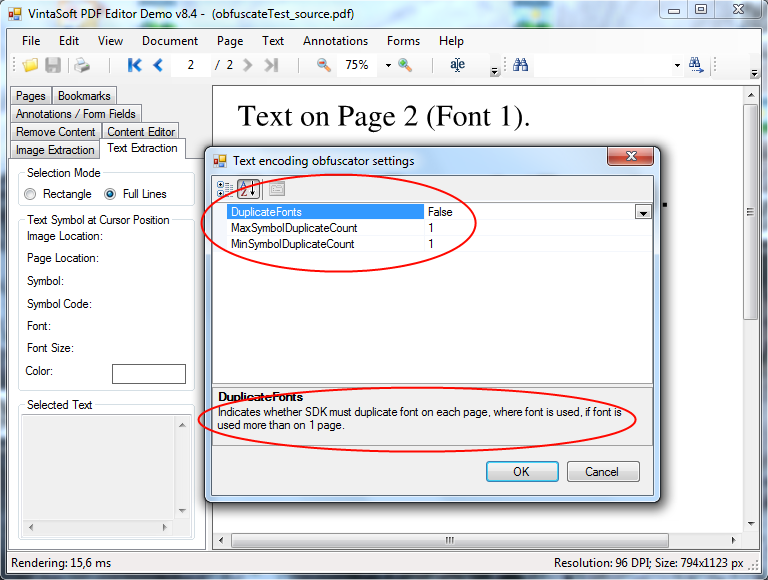 Standard settings for text encoding obfuscation in PDF document
