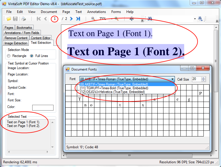 Text before text encoding obfuscation in PDF document