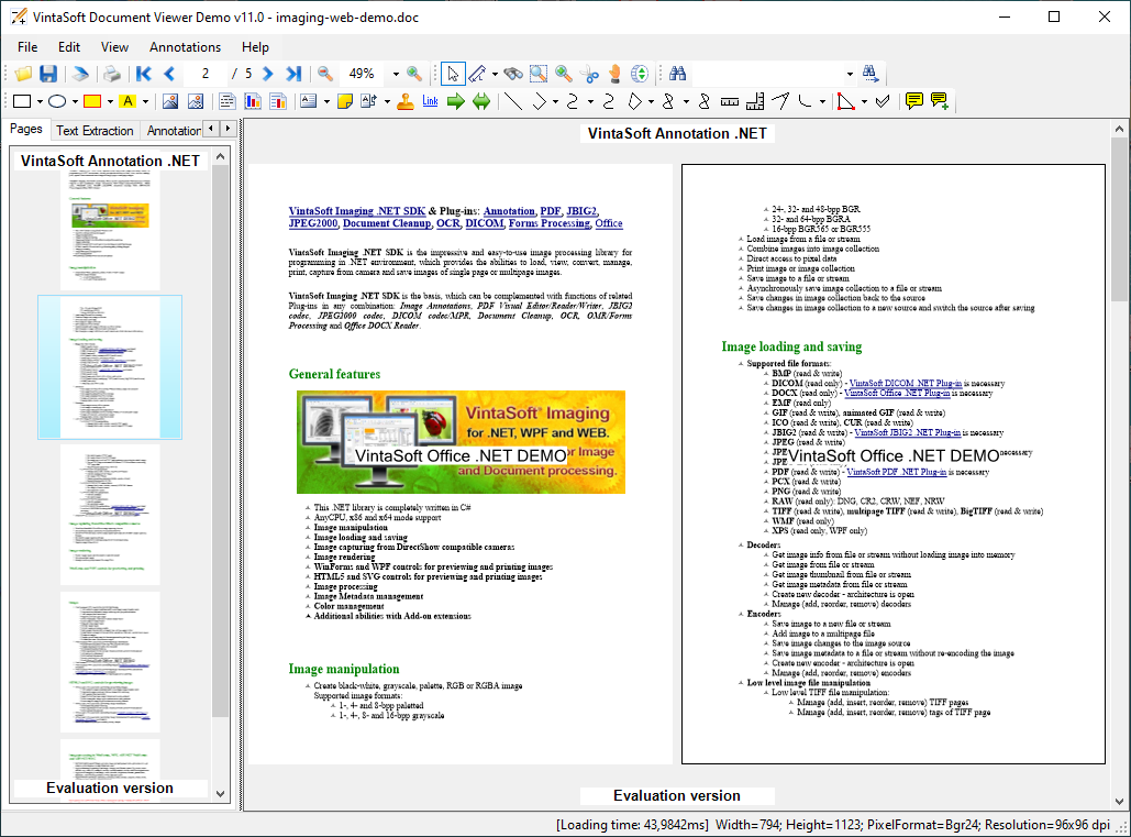 VintaSoft Imaging .NET SDK 11.0: Отображение DOC документа в WinForms просмотрщике изображений