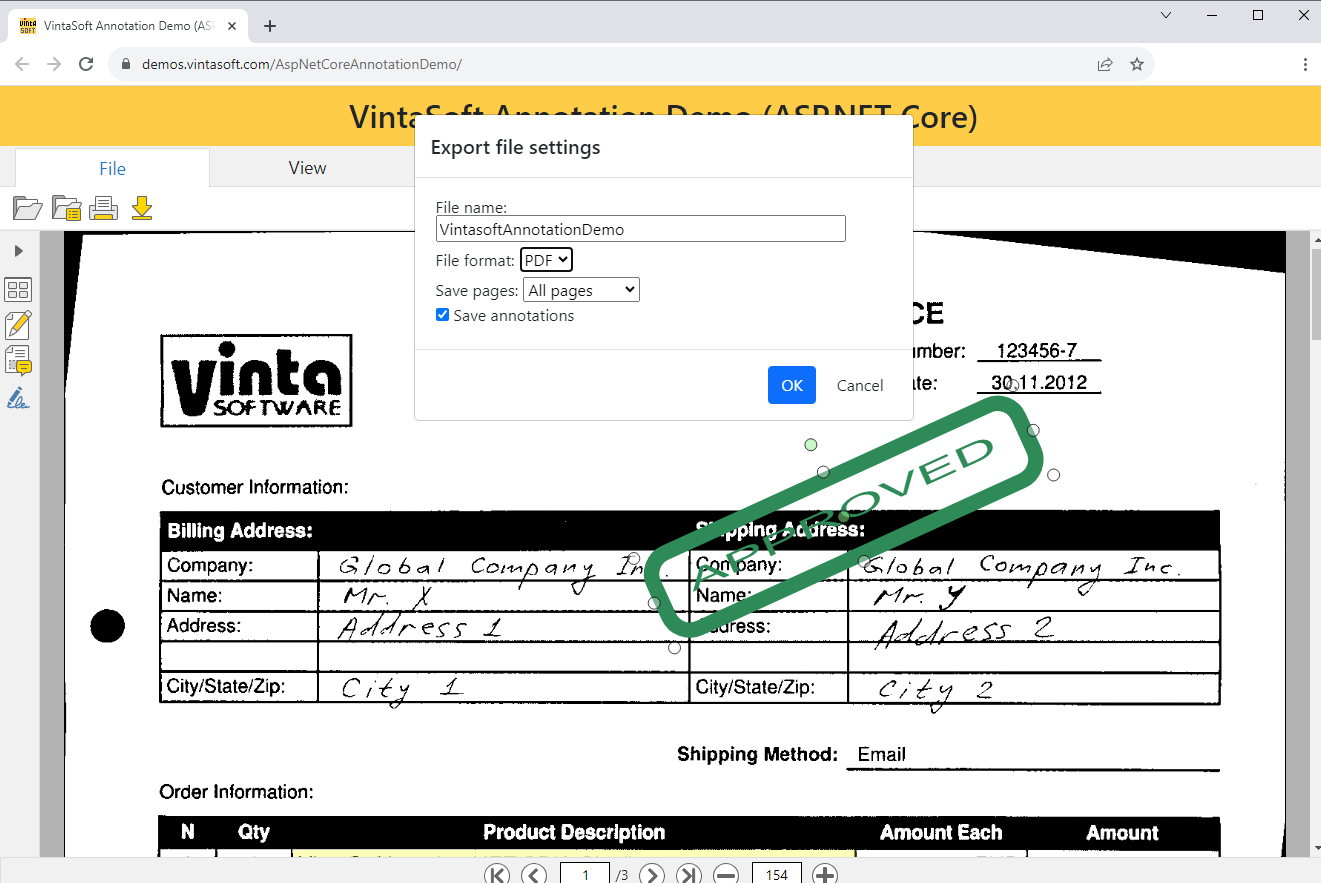 VintaSoft Imaging .NET SDK 12.3: Export images to PDF in web document viewer