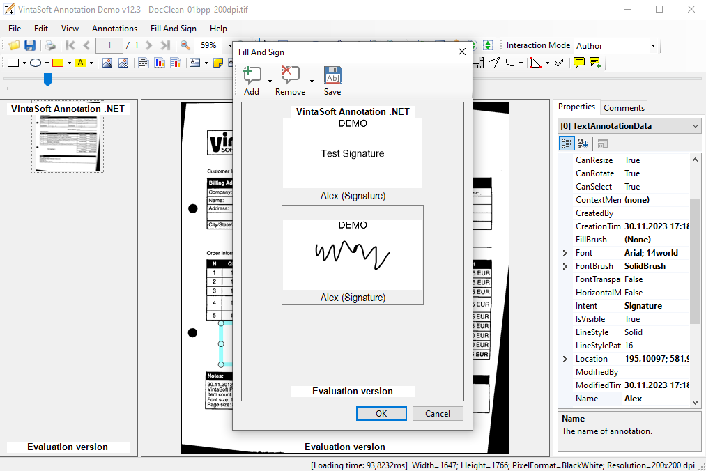 VintaSoft Imaging .NET SDK 12.3: 'Fill and sign' PDF document