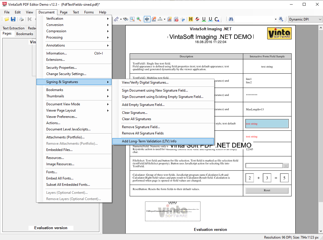 VintaSoft Imaging .NET SDK 12.3: Add LTV info of digital signature in a PDF document