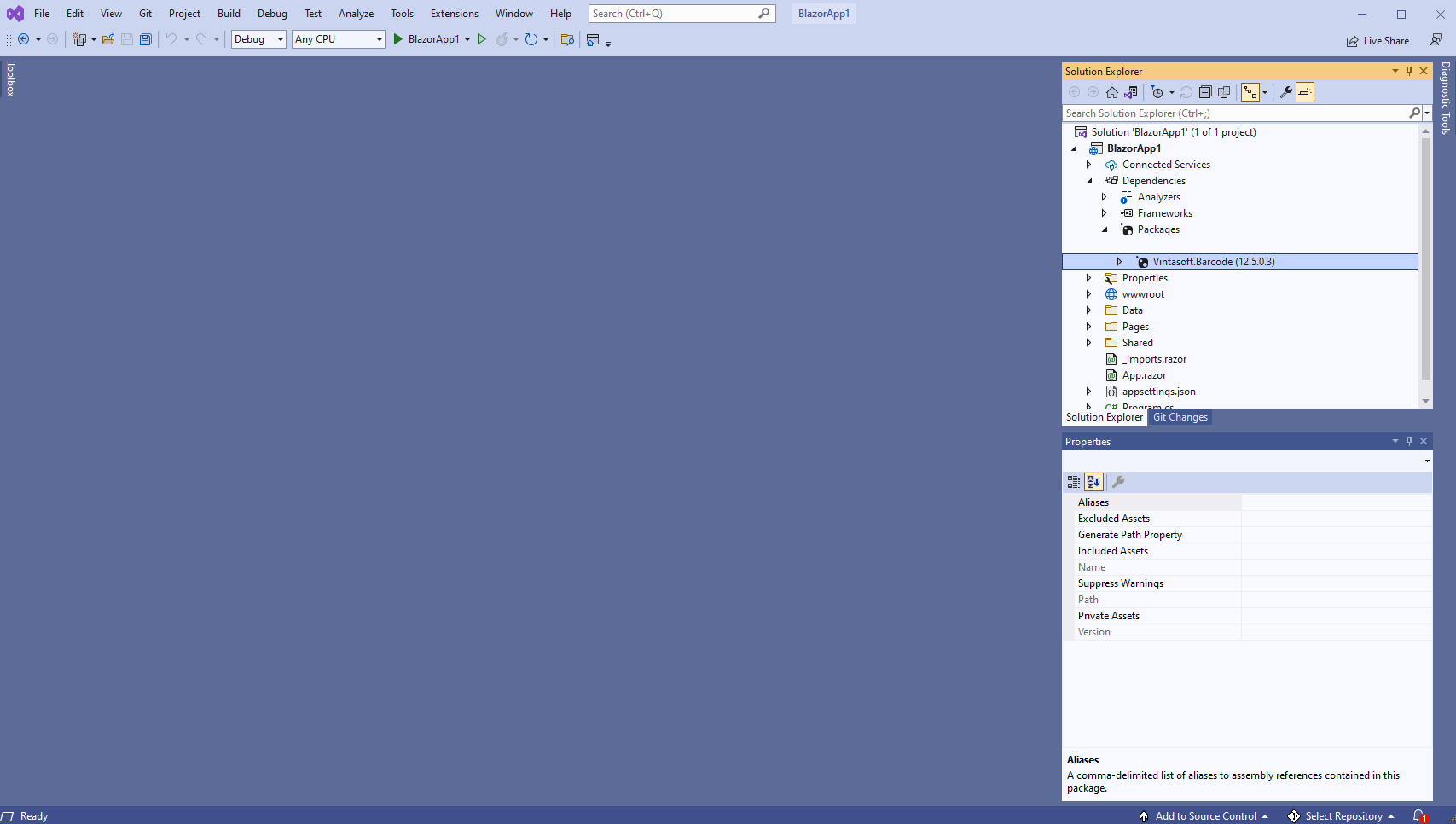 Add references to Vintasoft.Barcode nuget-package to Blazor server application