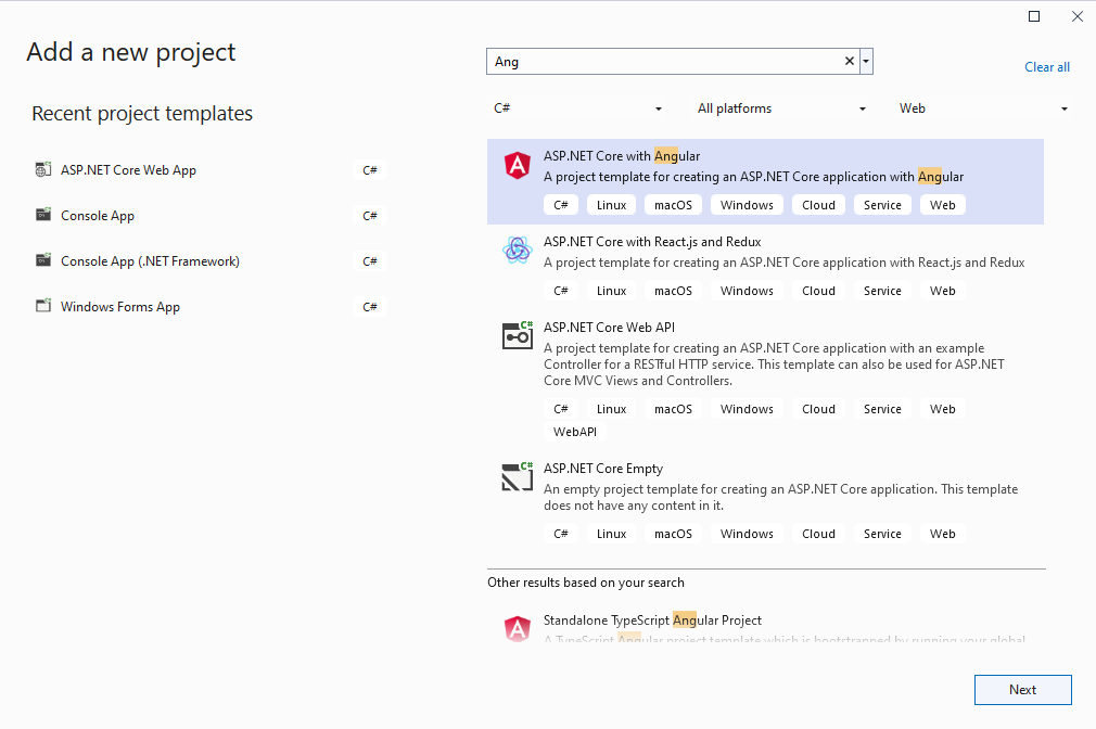 Open Visual Studio .NET 2019 and create a new project, of ASP.NET Core Web Application type Open Visual Studio .NET 2019 and create a new project, of ASP.NET Core Web Application type