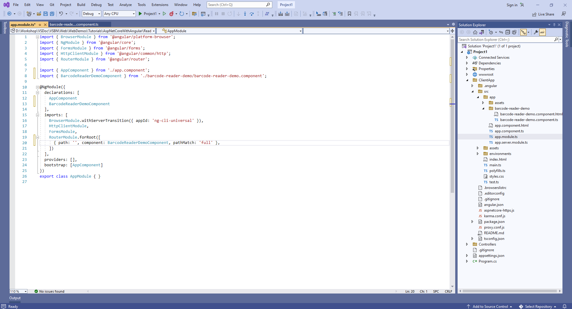 Add created Angular component to the Angular application module
