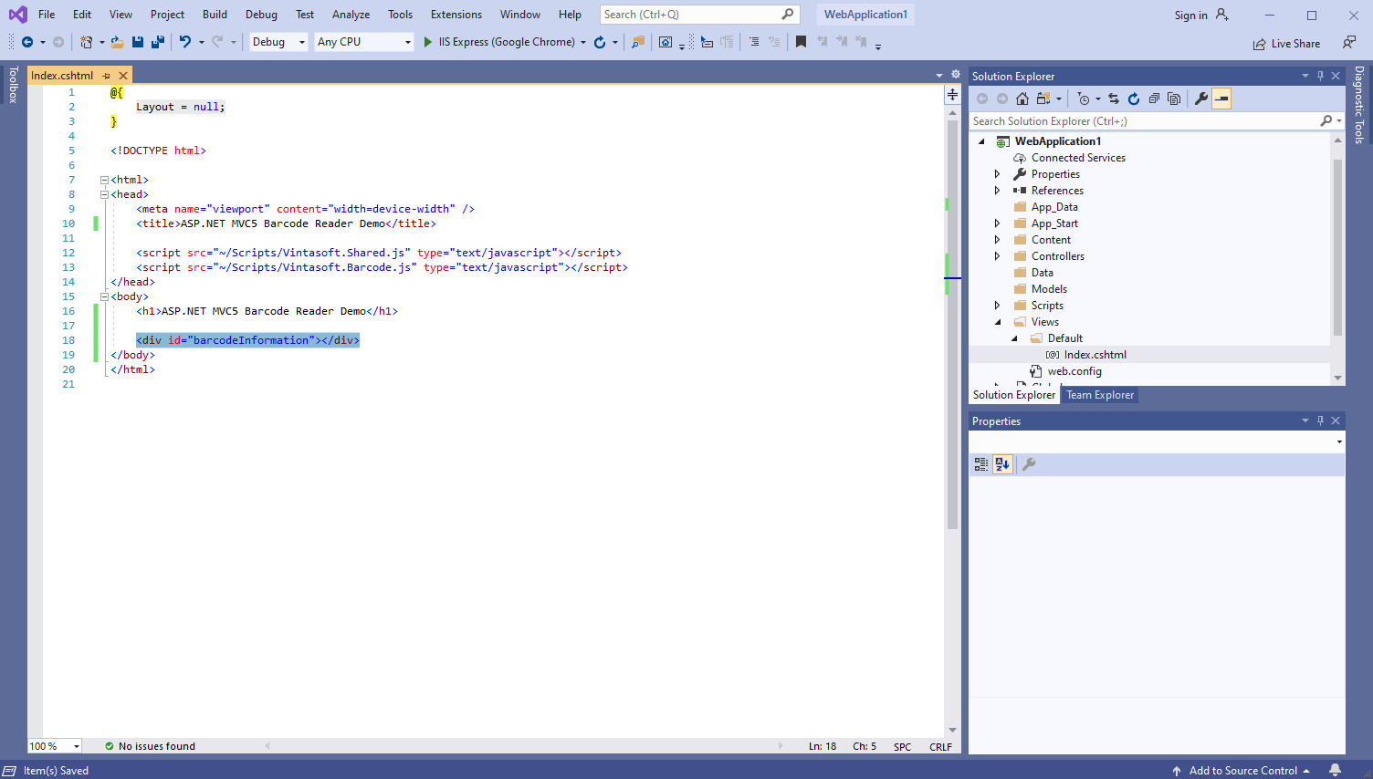 HTML markup (a div element that will display barcode recognition result)